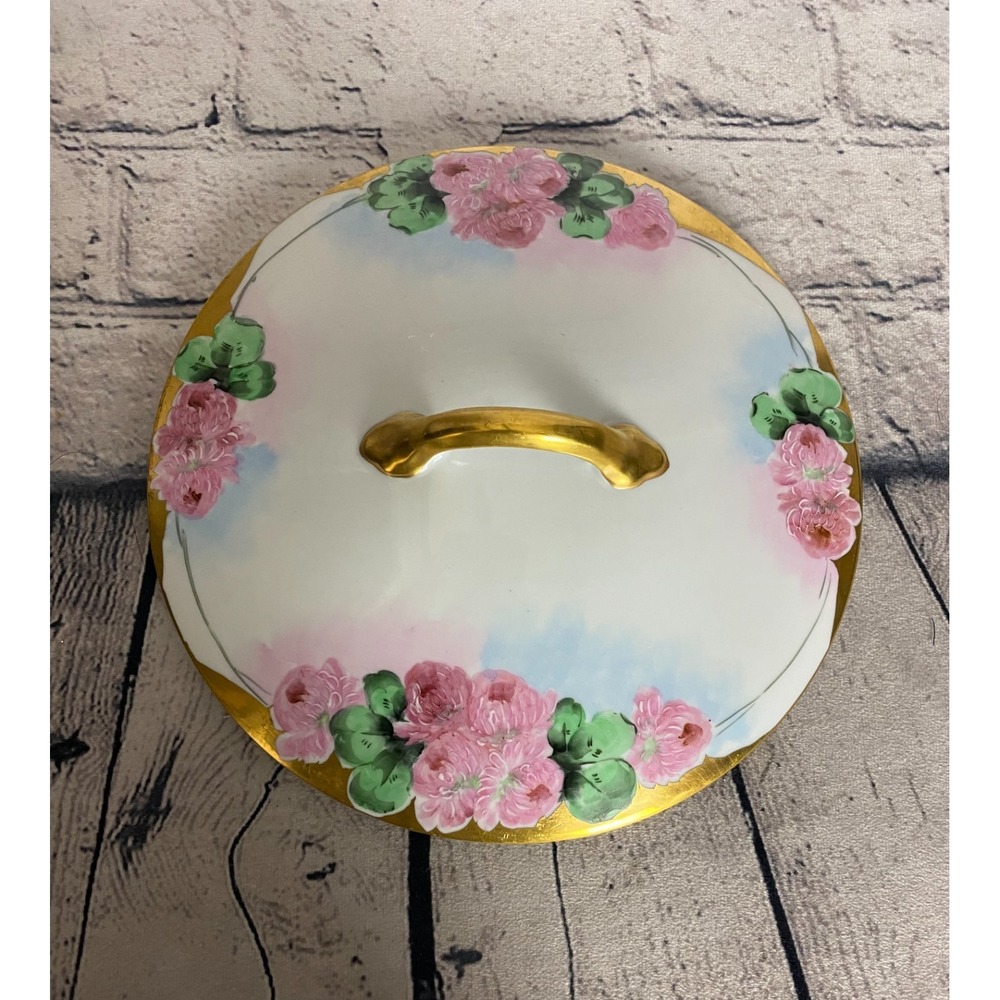 Vintage Limoge Style Covered Serving Bowl Pink Roses Gold Trim Japan - Picture 13 of 14